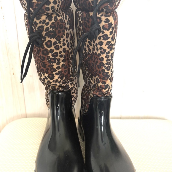 Corkys Black and Leopard Print Rain Boots - Picture 2 of 8